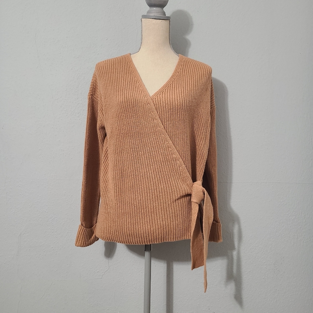 Free People Belted Knit Tan‎ Wrap Sweater Size XS